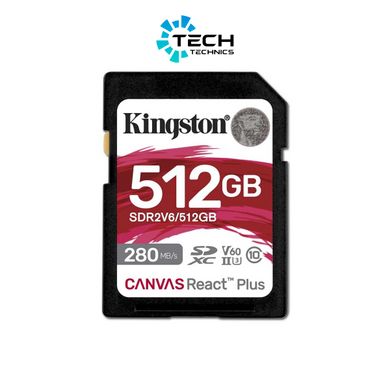 SDXC (UHS-II U3) Kingston Canvas React Plus 512Gb class 10 V60 (R280MB/s, W150MB/s) (SDR2V6/512GB)