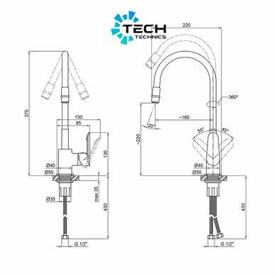 Змішувач для кухні Qtap Linea з гнучким виливом QTLINCRB007F Chrome/Black