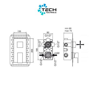 Змішувач прихованого монтажу для ванни Bianchi Jump INDJUM2304065CRM для трьох споживачів