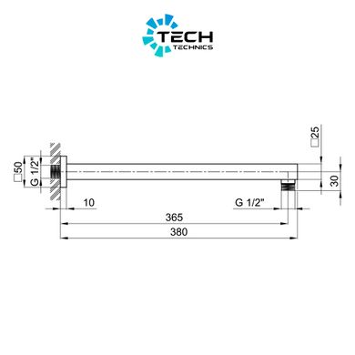 Кронштейн для верхнього душу Qtap Trubice 400 мм прямокутний QTTRB400NB Black Matt