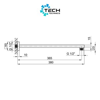 Кронштейн для верхнего душа Qtap Trubice 400 мм прямоугольный QTTRB400NB1 Black Matt