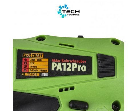 Шуруповерт аккумуляторный PROCRAFT (РА-12 PRO) с DFR патроном, Зелёный