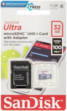 microSDHC (UHS-1) SanDisk Ultra 32Gb class 10 A1 (100Mb/s) (adapter SD) (SDSQUNR-032G-GN3MA)